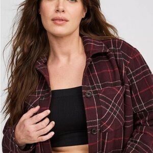Torrid Plaid Shacket in Burgundy and Black